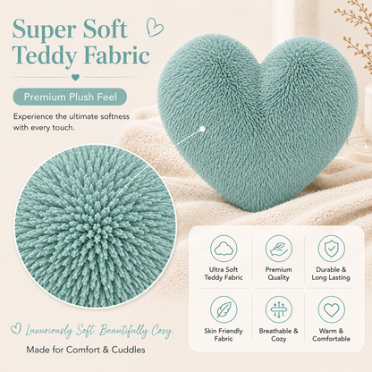 Teddy Cuddles Heart Shape Teddy Fleece Cushion – Soft Filled Decorative Cushion | Night Zone