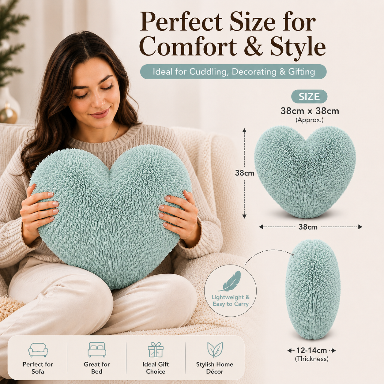Teddy Cuddles Heart Shape Teddy Fleece Cushion – Soft Filled Decorative Cushion | Night Zone