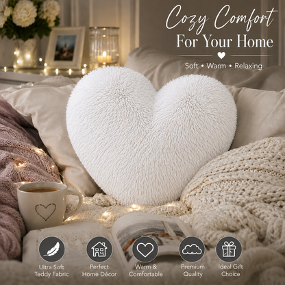 Teddy Cuddles Heart Shape Teddy Fleece Cushion – Soft Filled Decorative Cushion | Night Zone
