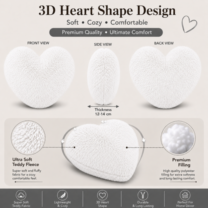 Teddy Cuddles Heart Shape Teddy Fleece Cushion – Soft Filled Decorative Cushion | Night Zone