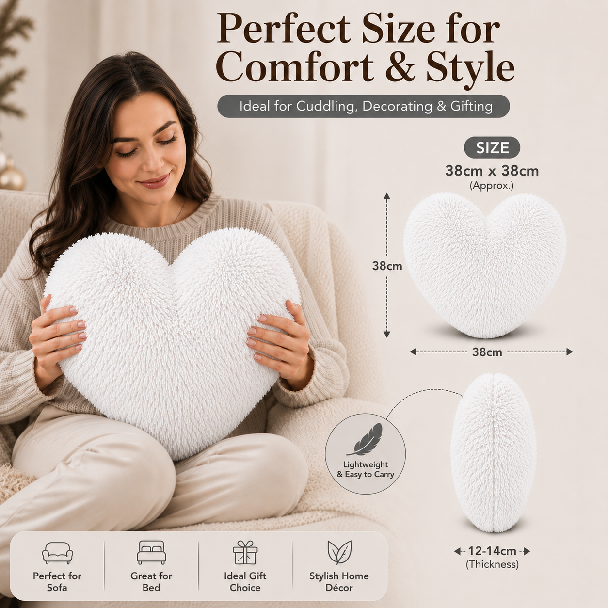 Teddy Cuddles Heart Shape Teddy Fleece Cushion – Soft Filled Decorative Cushion | Night Zone