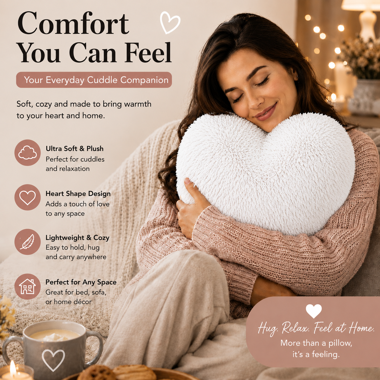 Teddy Cuddles Heart Shape Teddy Fleece Cushion – Soft Filled Decorative Cushion | Night Zone