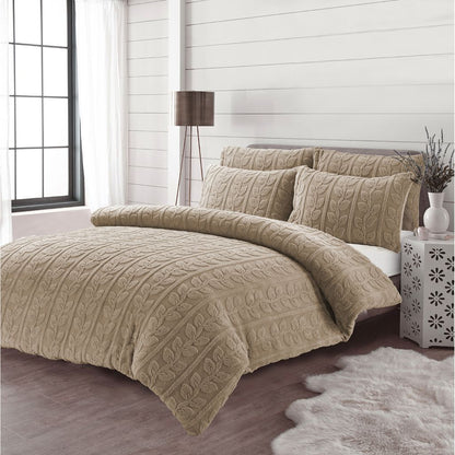 Embossed Leaf Teddy Fleece Duvet Cover Set – Super Soft Warm Plush Winter Bedding with Pillowcases | Night Zone