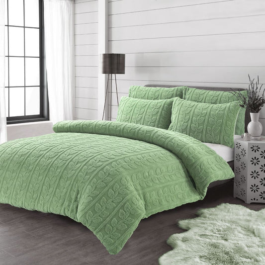 Embossed Leaf Teddy Fleece Duvet Cover Set – Super Soft Warm Plush Winter Bedding with Pillowcases | Night Zone