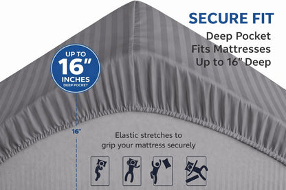 Microfiber Embossed Stripe Extra Deep Fitted Sheet 40cm – Brushed Soft Fitted Bed Sheet | Night Zone