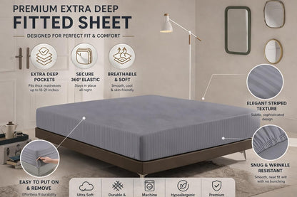 Microfiber Embossed Stripe Extra Deep Fitted Sheet 40cm – Brushed Soft Fitted Bed Sheet | Night Zone