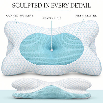 Night Zone anti-snoring pillow – Curved outline, central dip and mesh centre