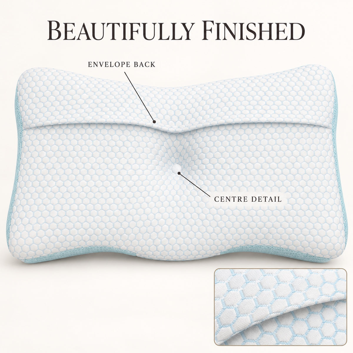 Night Zone anti-snoring pillow – Envelope back and centre detail