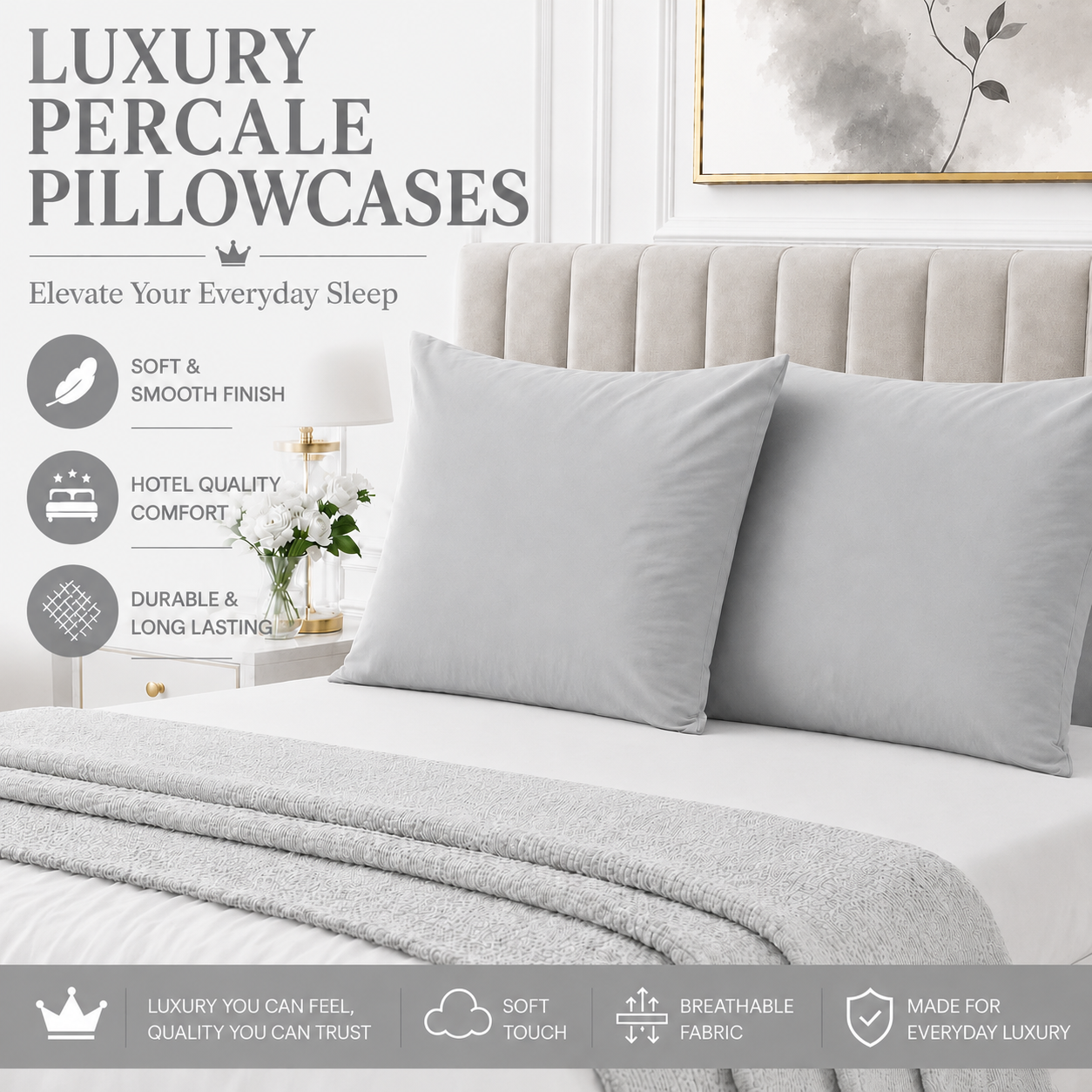 Housewife Polycotton Pillowcases Pair – Luxury Plain Dyed Easy Care Bedding | Night Zone