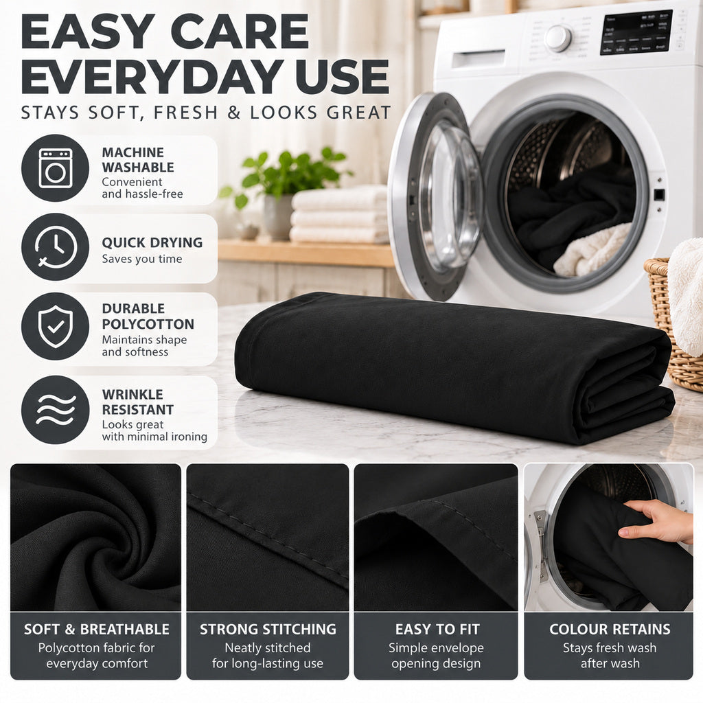 Polycotton bolster pillowcase – Black – 3