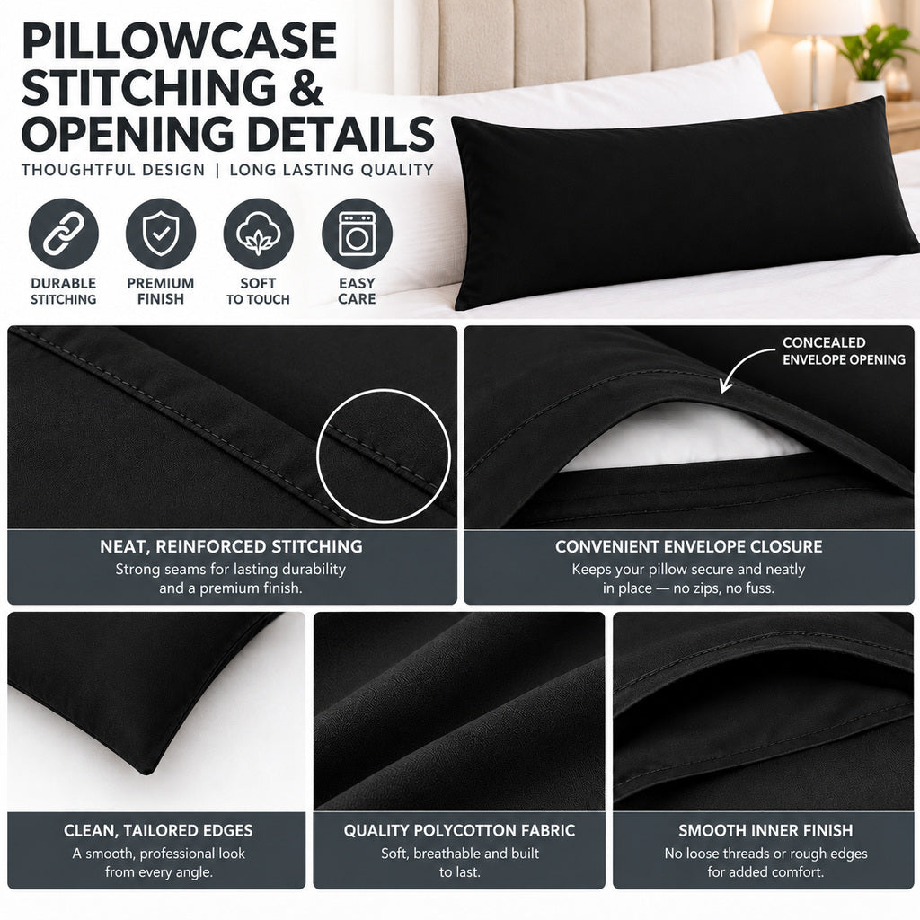 Polycotton bolster pillowcase – Black – 7