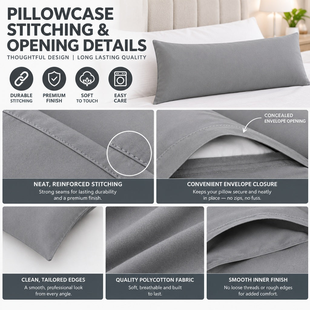 Polycotton bolster pillowcase – Grey – 6