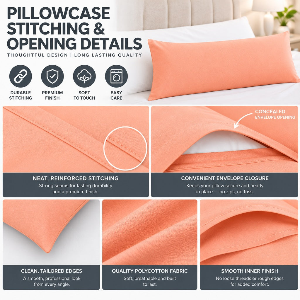 Polycotton bolster pillowcase – Peach – 7