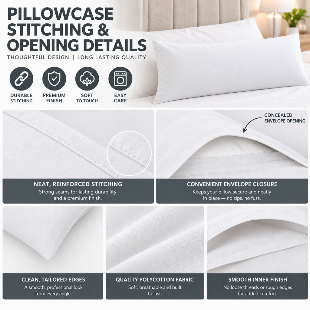 Polycotton bolster pillowcase – White – 3