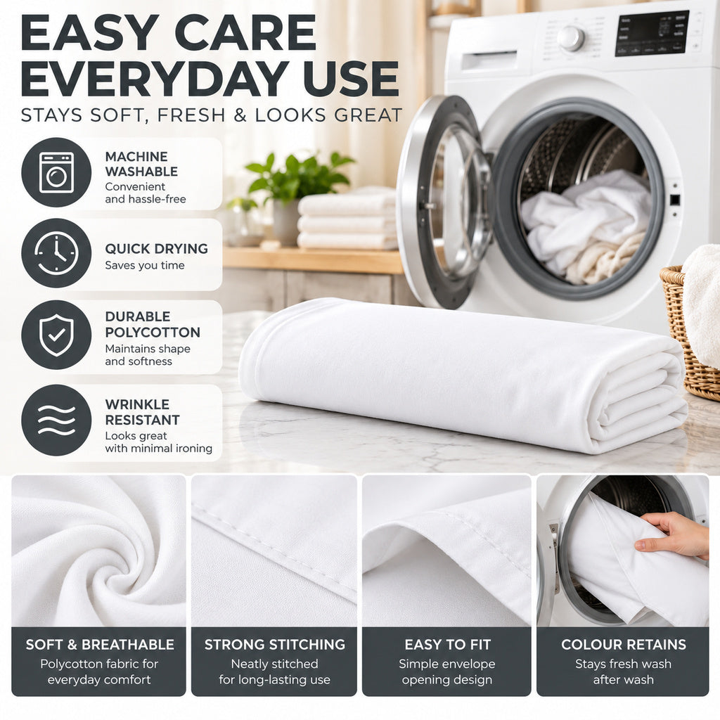 Polycotton bolster pillowcase – White – 6