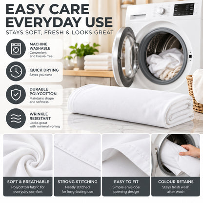Polycotton bolster pillowcase – White – 6