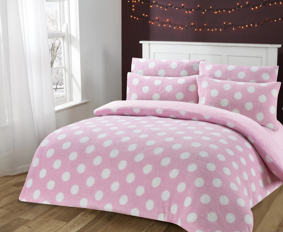 Teddy Bear Fleece Polka Dot Duvet Cover Set with Pillowcases | Night Zone