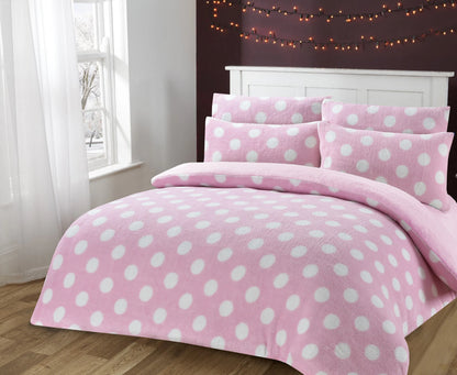 Teddy Bear Fleece Polka Dot Duvet Cover Set with Pillowcases | Night Zone