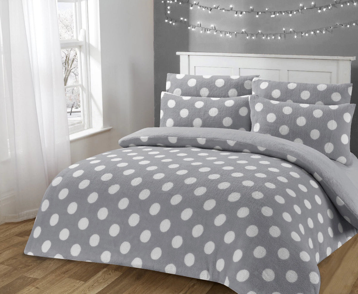 Teddy Bear Fleece Polka Dot Duvet Cover Set with Pillowcases | Night Zone
