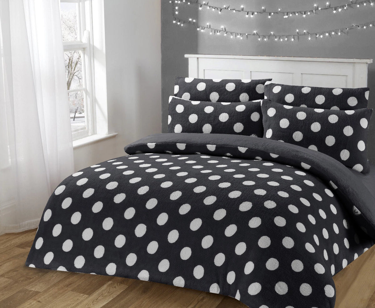 Teddy Bear Fleece Polka Dot Duvet Cover Set with Pillowcases | Night Zone
