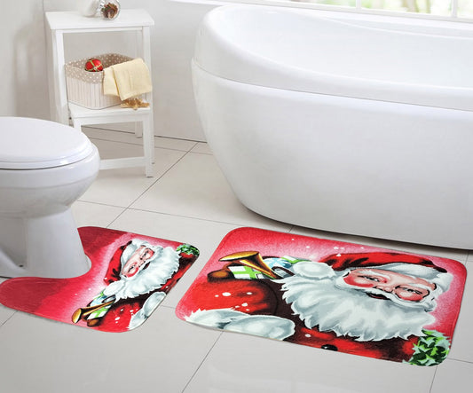 Christmas Memory Foam Bath Mat Set – Festive Non Slip Bathroom Rugs | Night Zone