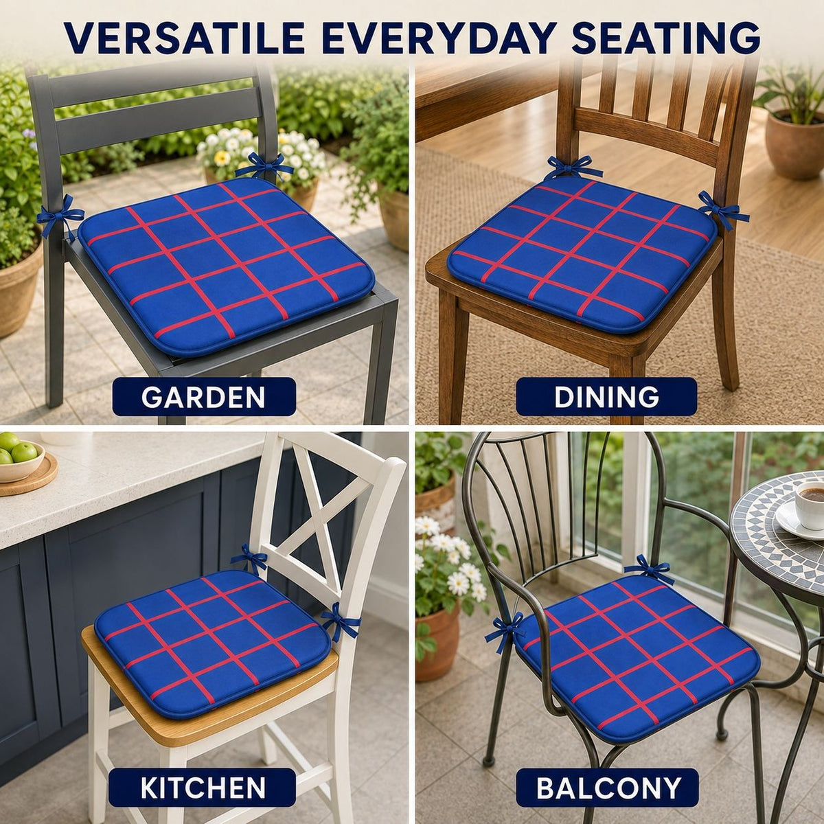 4 Pack Waterproof Check Seat Pads 38x38cm | Night Zone