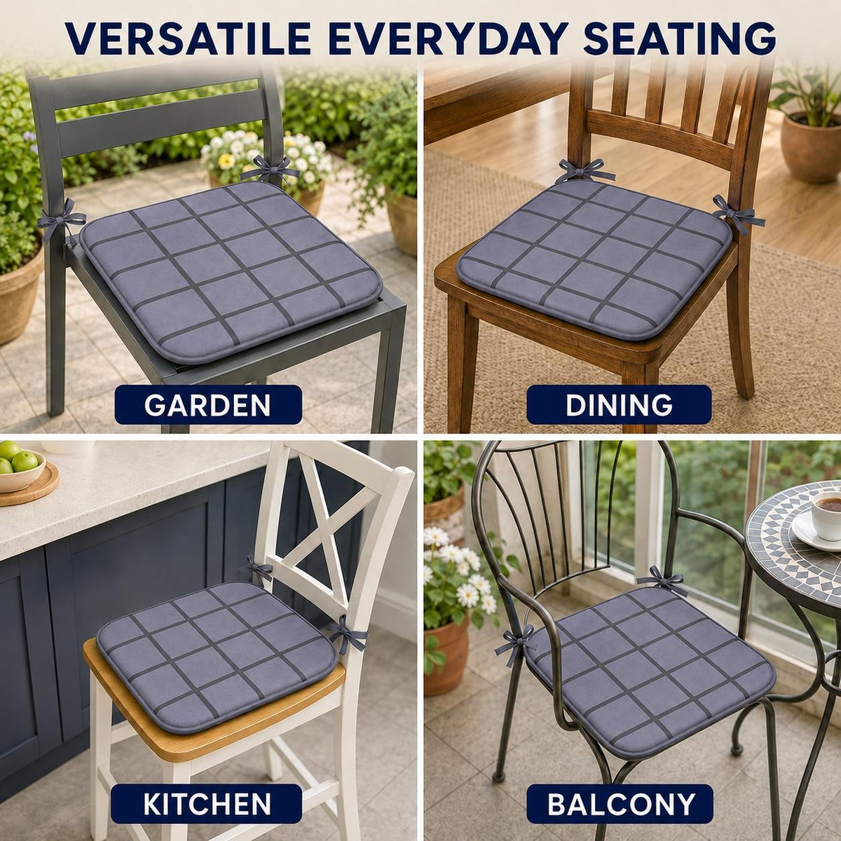 4 Pack Waterproof Check Seat Pads 38x38cm | Night Zone