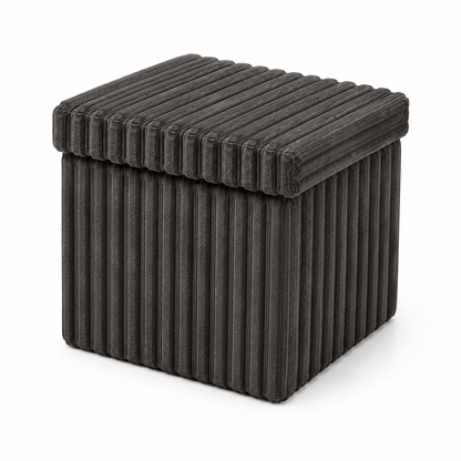 Corduroy Ribbed Foldable Storage Ottoman Box – Padded Storage Bench with Lid | Night Zone