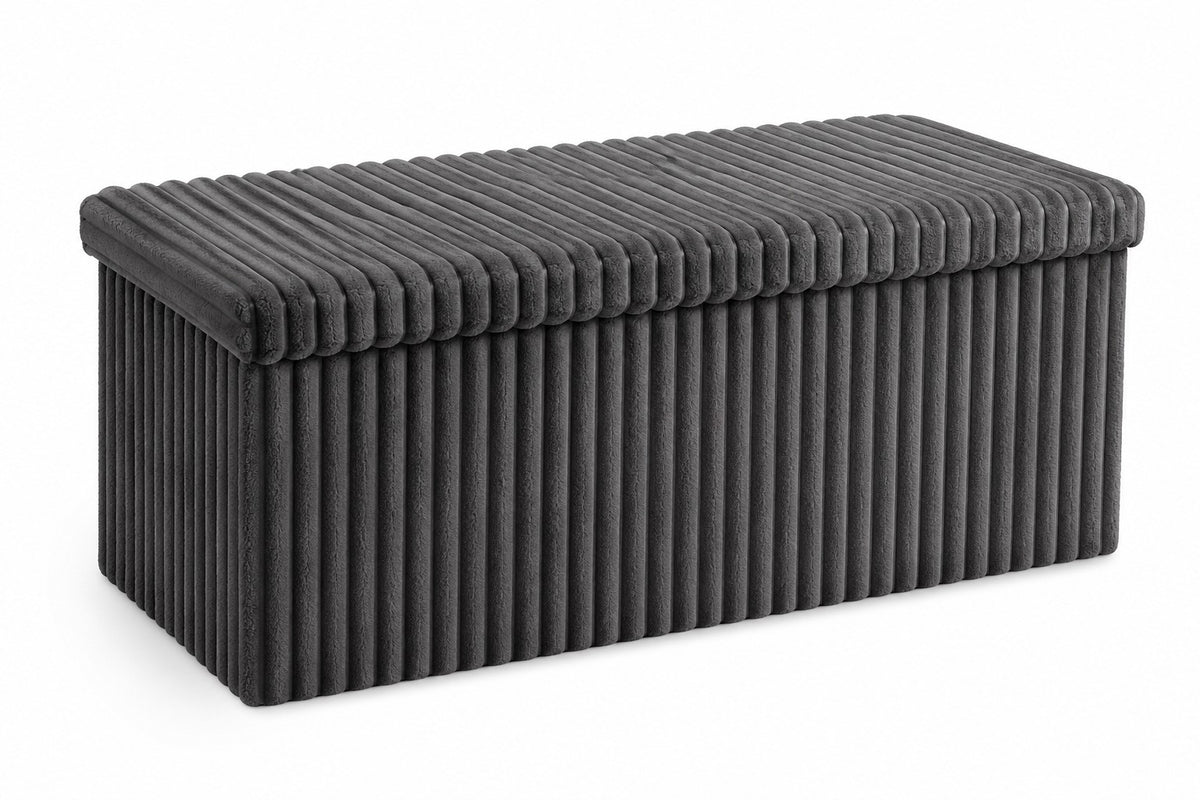 Corduroy Ribbed Foldable Storage Ottoman Box – Padded Storage Bench with Lid | Night Zone