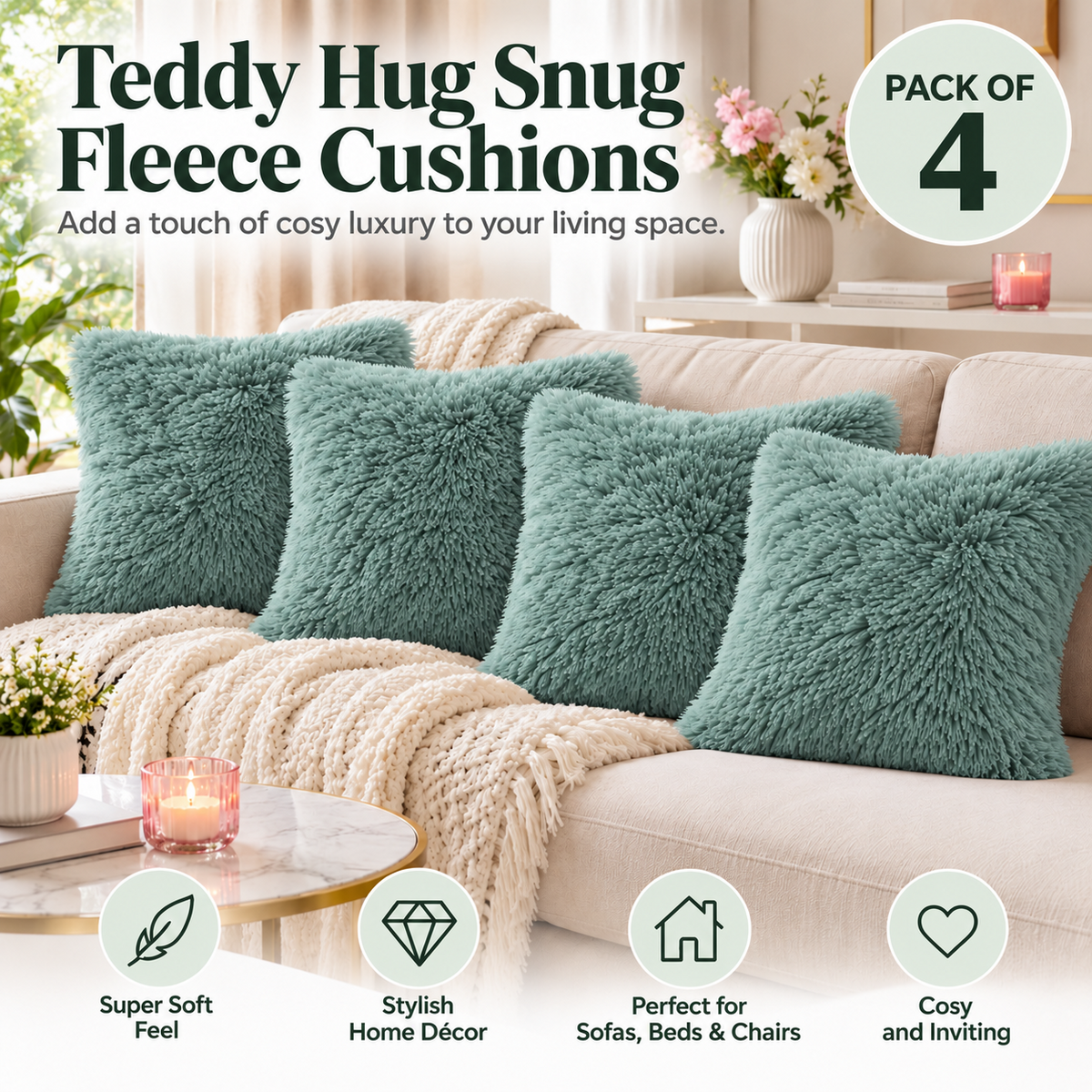 Teddy Hug cushion covers – Teal – 9