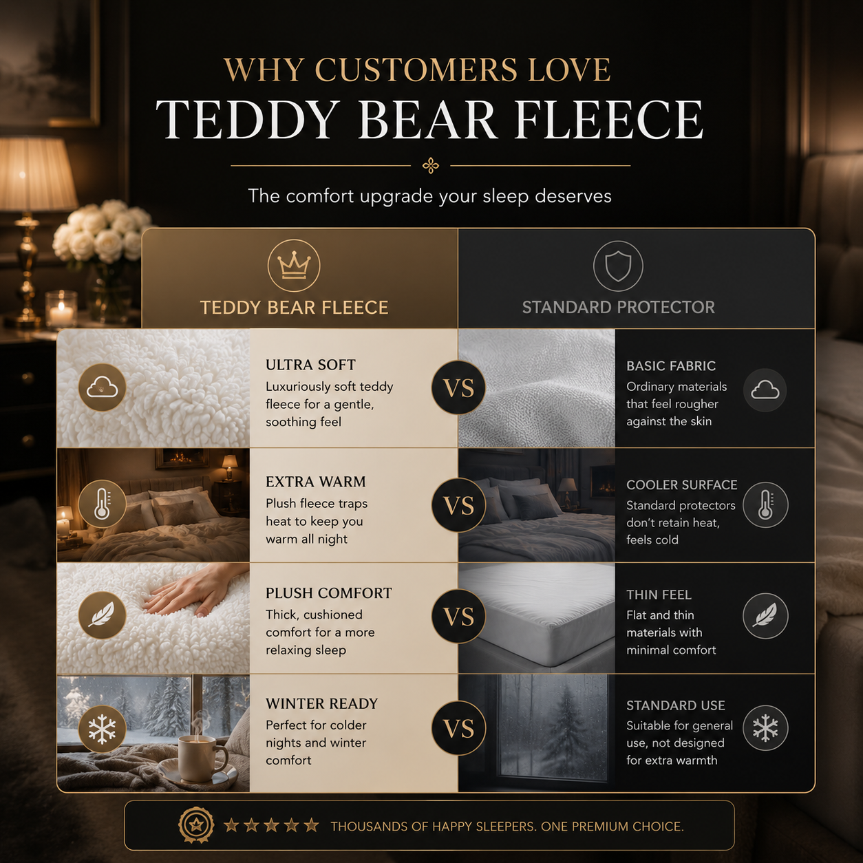 Teddy Bear Fleece Mattress Protector 30cm Deep – Soft Warm Under Fleece Bedding | Night Zone